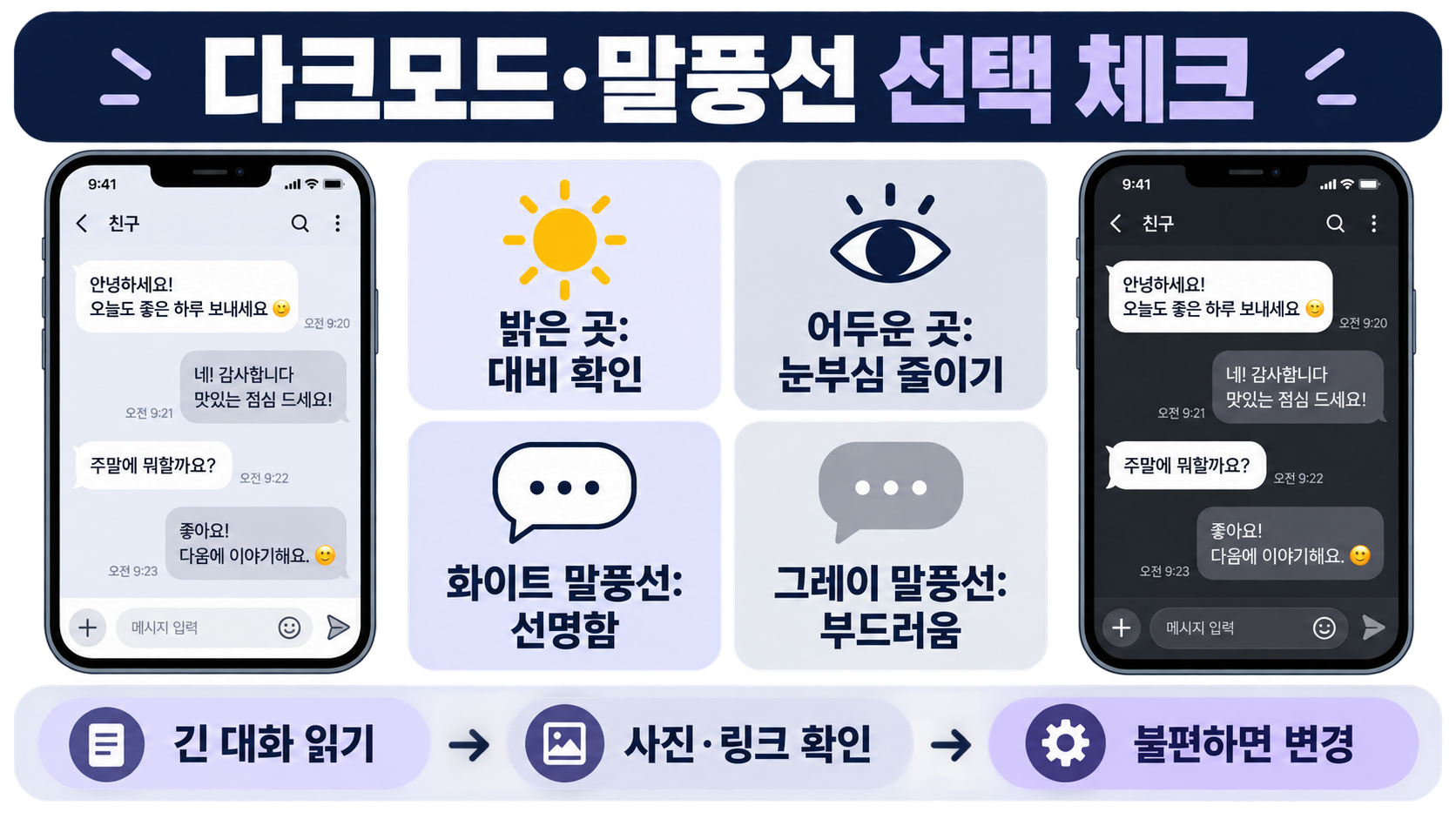무료 아이폰 카카오톡 모먼트 테마 4종: 다크모드 설정 가이드 확인 정보 카드