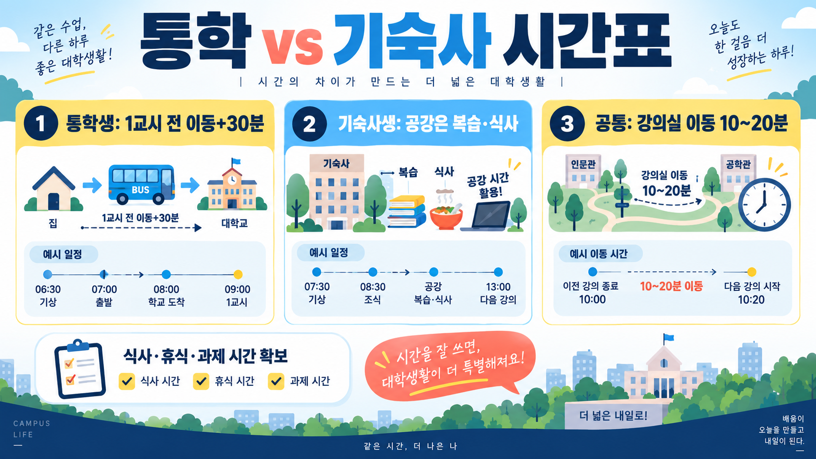 새내기 대학 시간표 짜는 법: 통학·기숙사·공강까지 관련 정보 카드