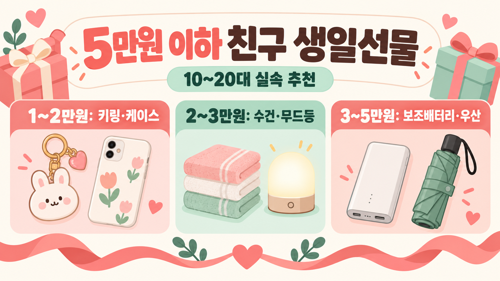 10~20대 친구 생일선물 추천: 5만원 이하 실속 리스트 정보 카드