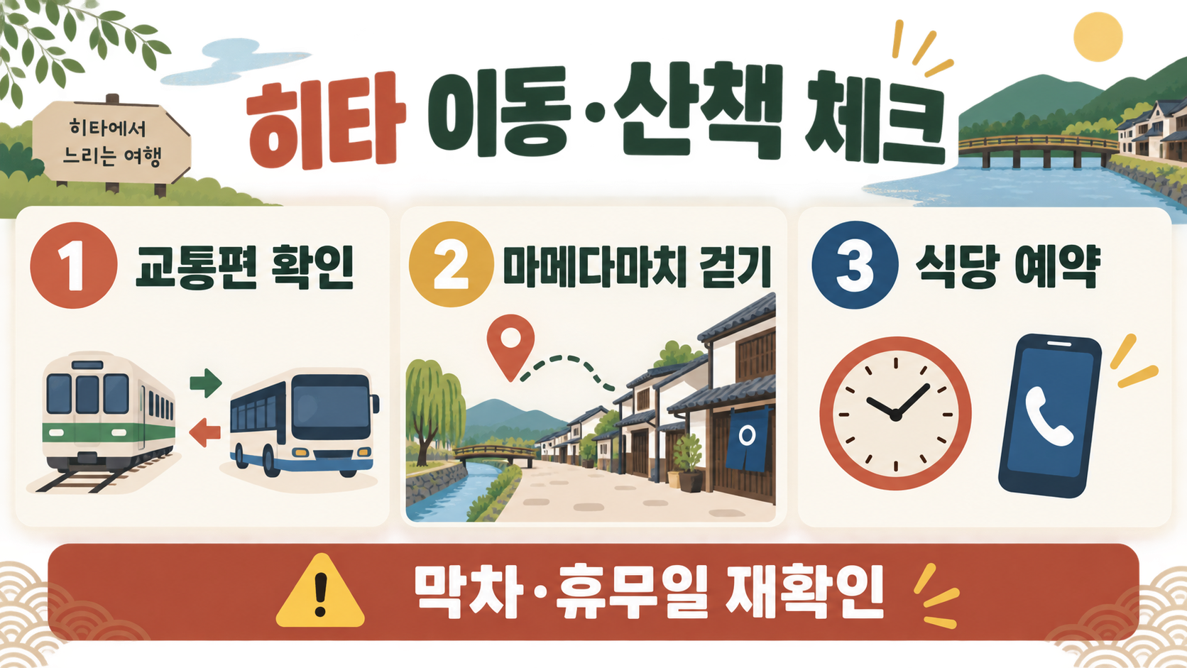 후쿠오카 근교 히타 여행 가이드: 마메다마치부터 오야마 댐까지 관련 정보 카드