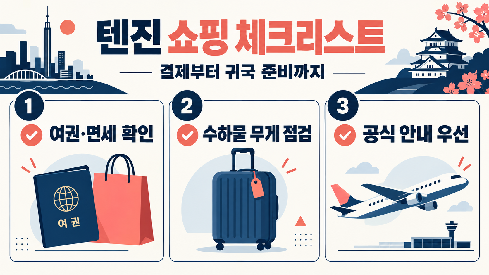 후쿠오카 텐진 쇼핑 가이드: 미나텐진 방문 전 확인할 점 확인 정보 카드