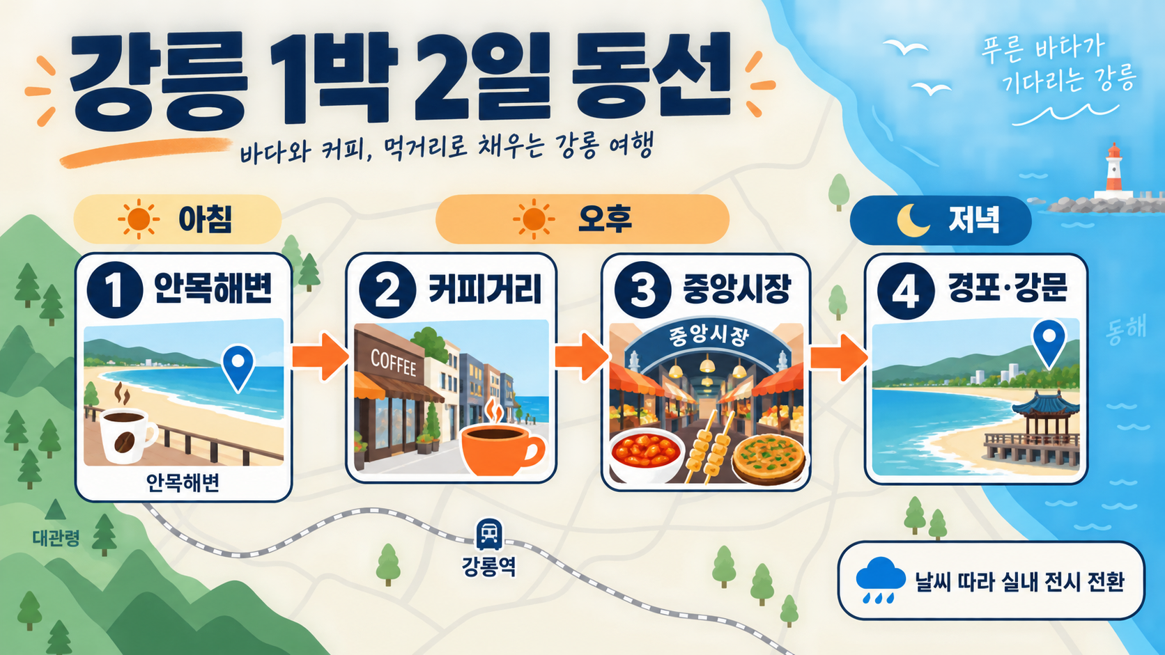강릉 겨울 여행 코스: 1박 2일·당일치기 일정 가이드 관련 정보 카드