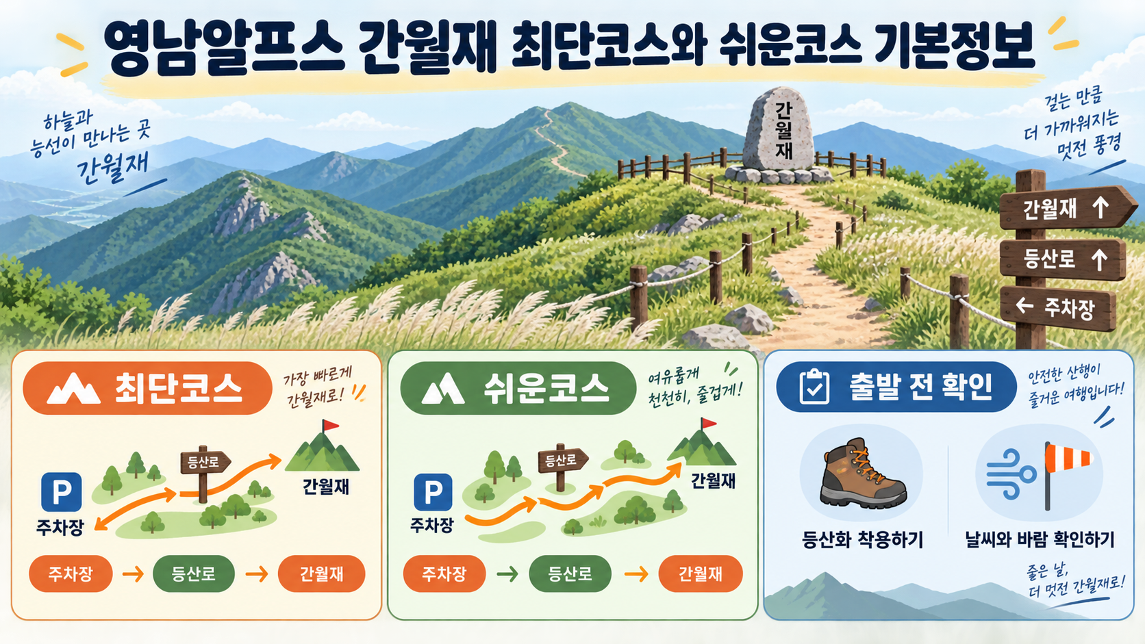 영남알프스 간월재 최단코스와 쉬운코스 기본정보 정보 카드
