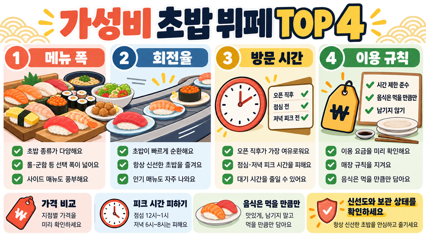 가성비 초밥 뷔페 TOP 4: 방문 전 확인할 기준과 이용 팁 대표 이미지