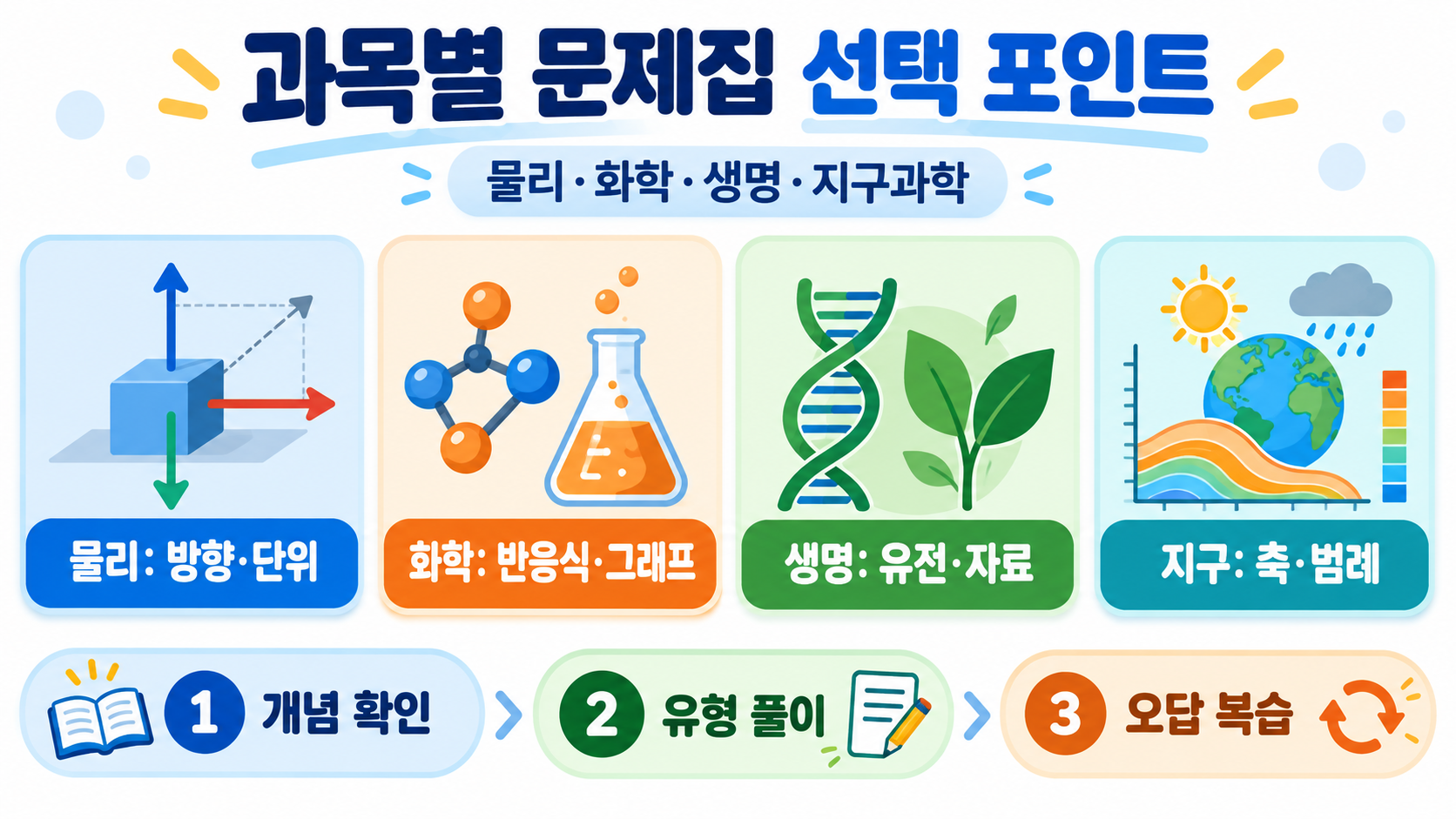 고등 과학 문제집 추천: 과목별 교재 선택 기준과 활용법 관련 정보 카드