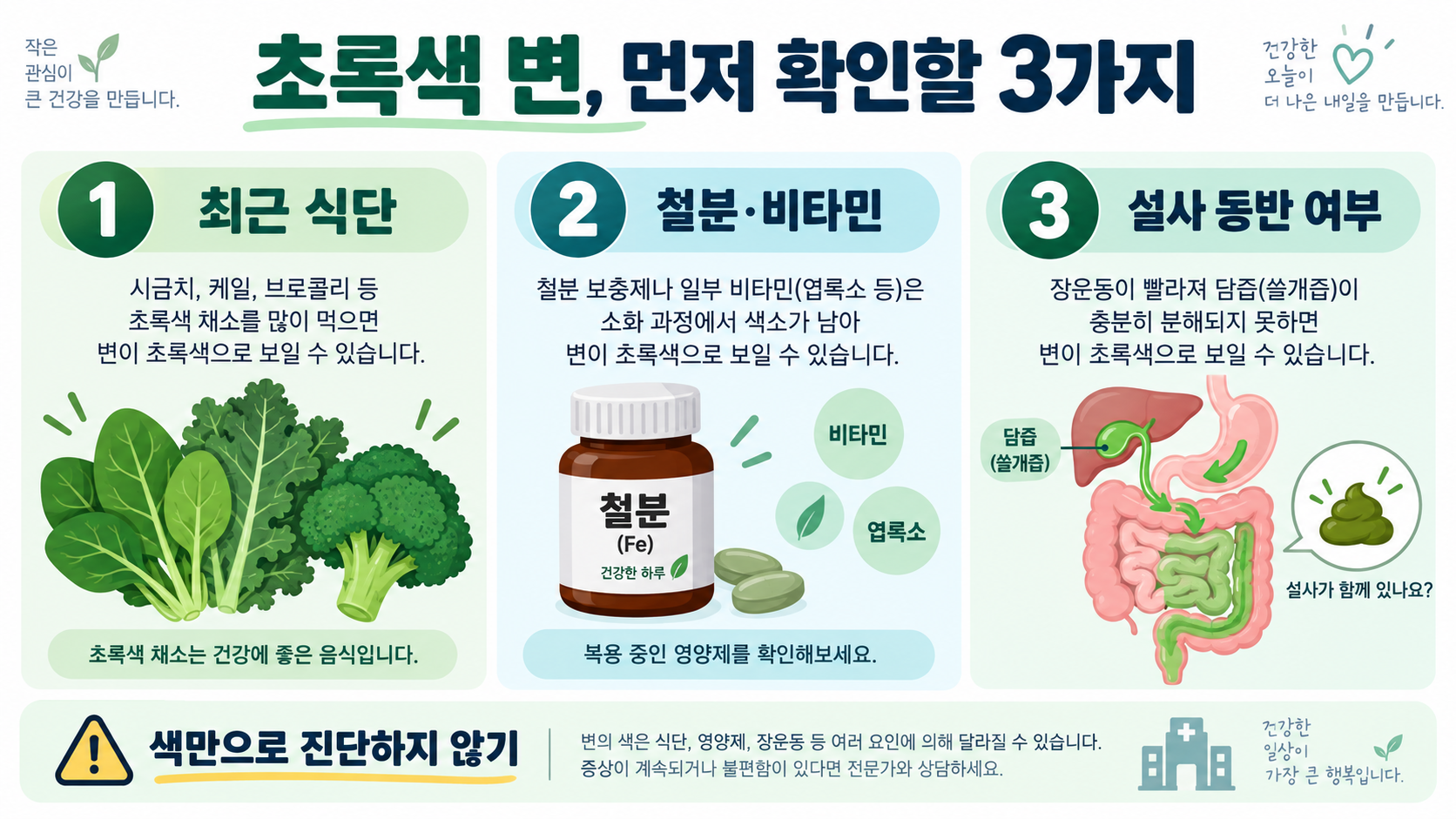 초록색 변, 원인과 진료가 필요한 신호 관련 정보 카드