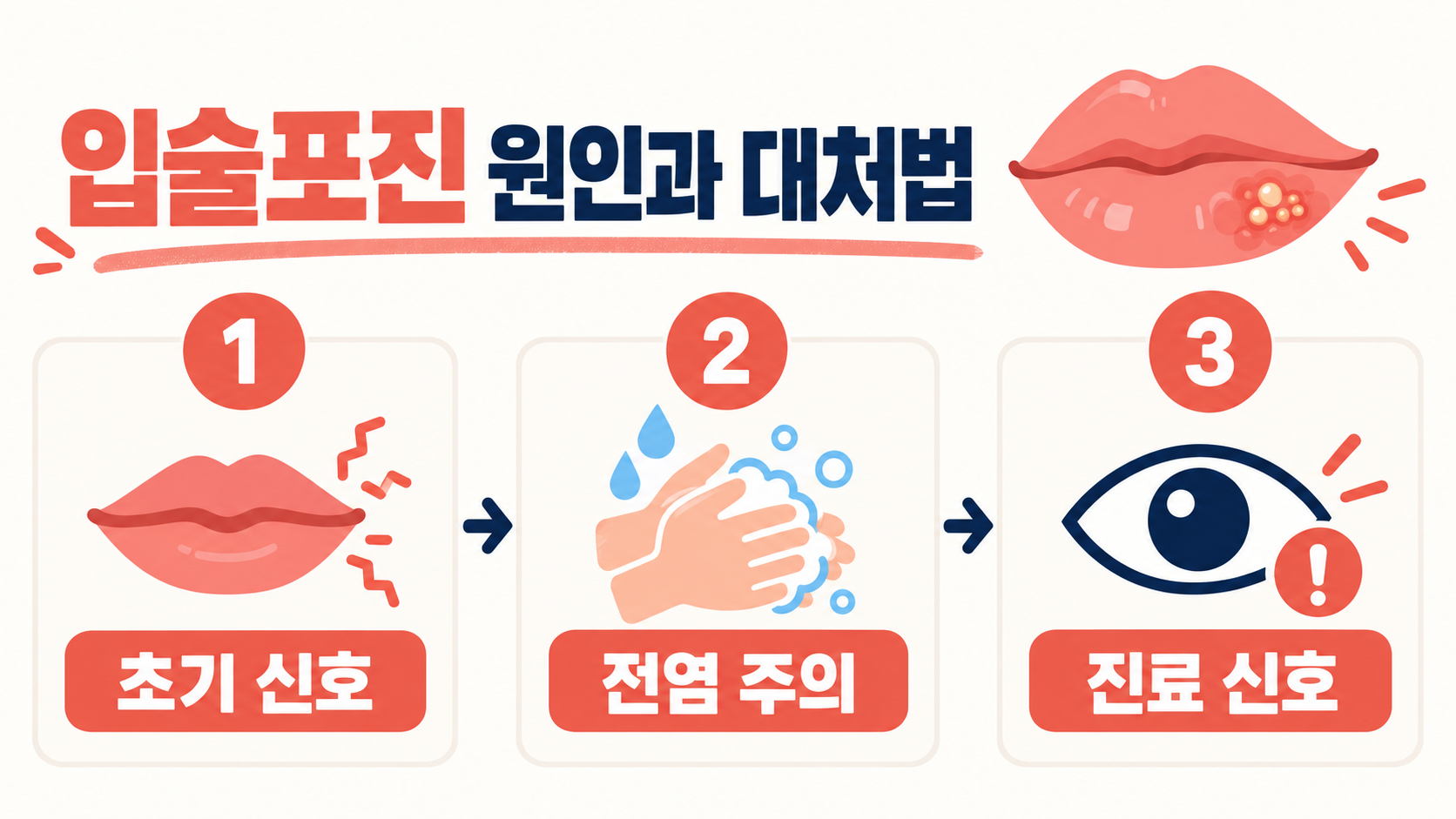 입술에 생기는 물집, 구순포진 원인과 대처법 정보 카드