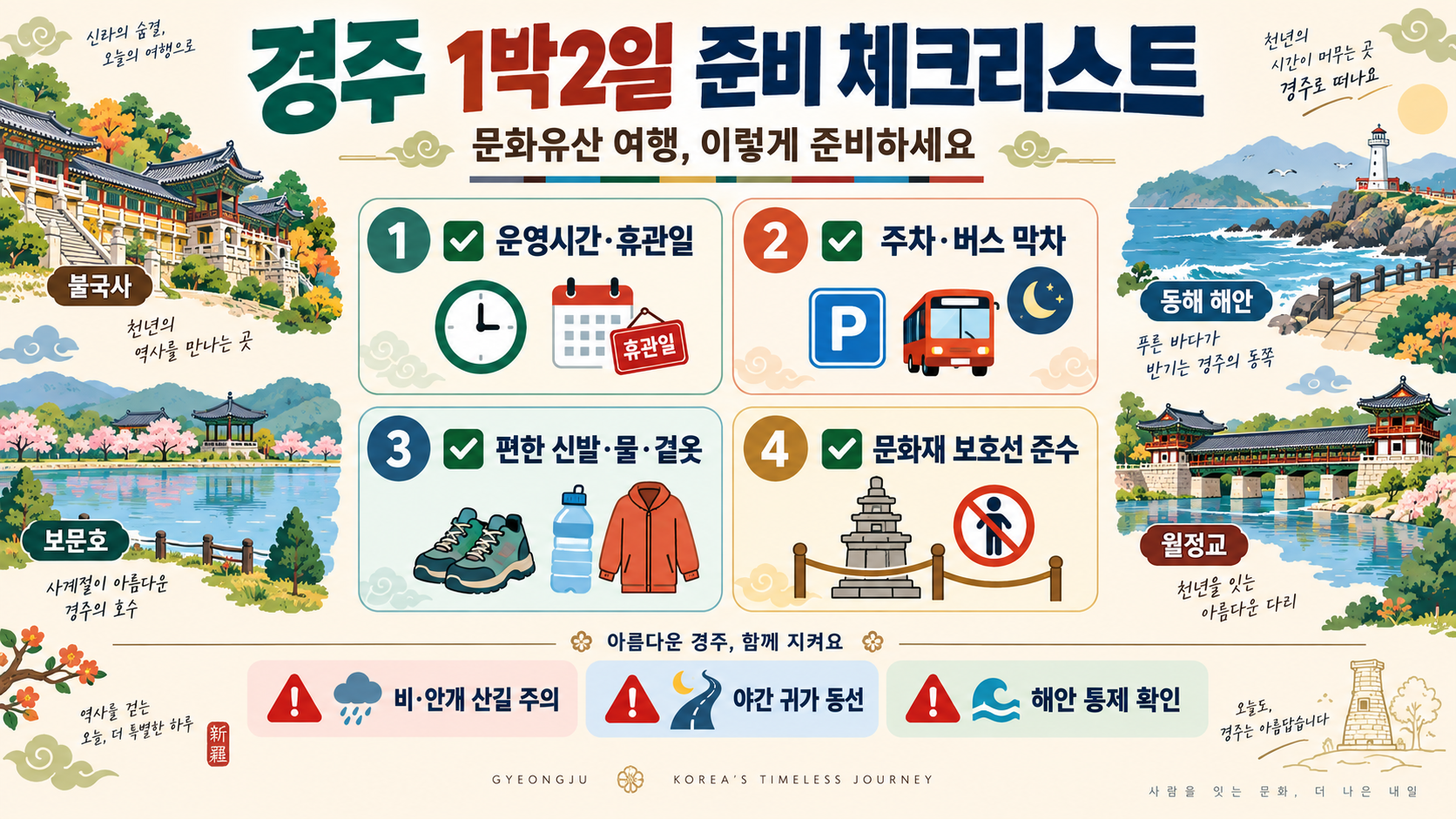 경주 가볼만한곳 20곳: 하루·1박2일 여행 코스 총정리 확인 정보 카드