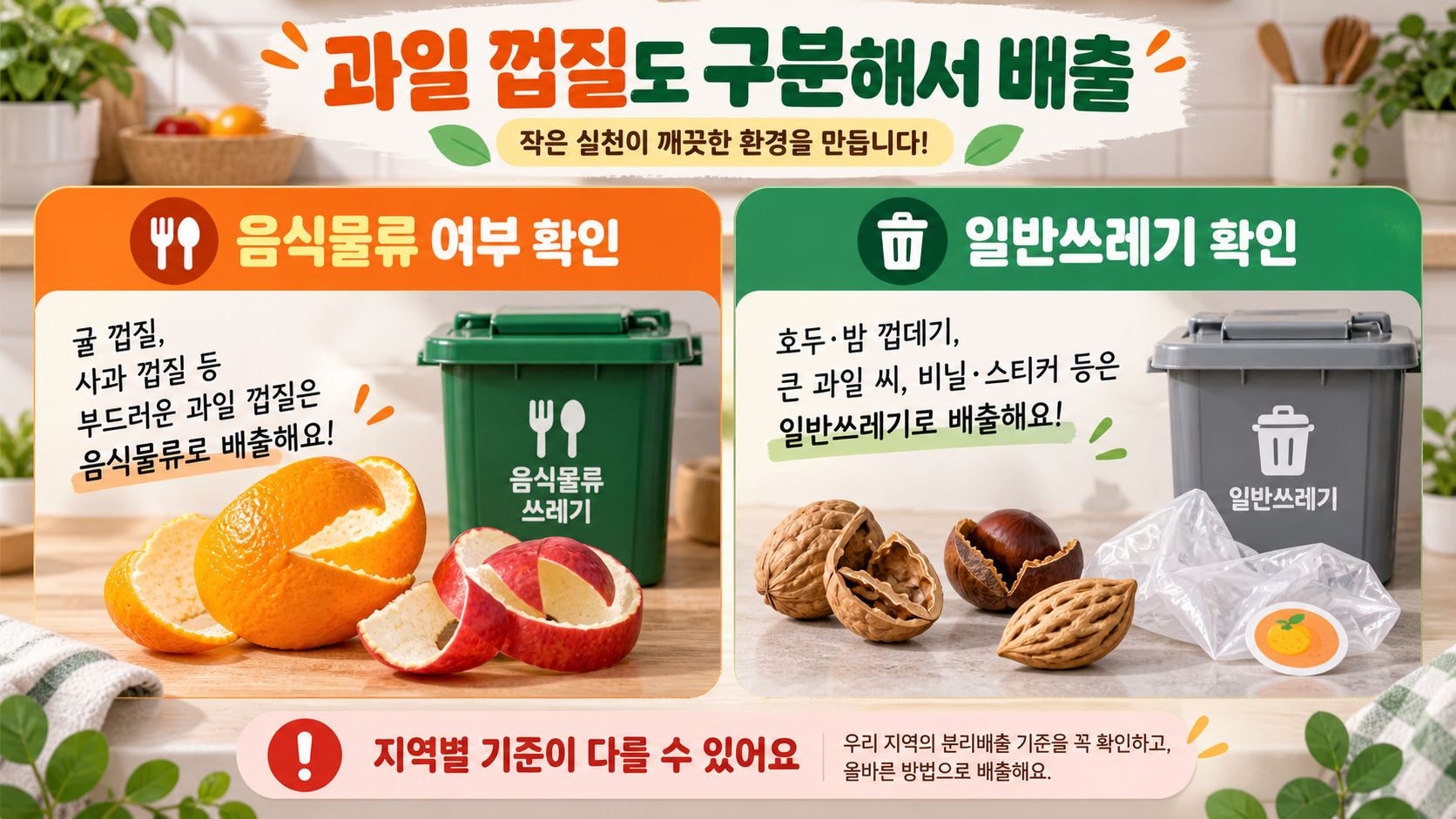 귤껍질 분리배출 방법: 음식물쓰레기 기준과 지역별 확인법 확인 정보 카드