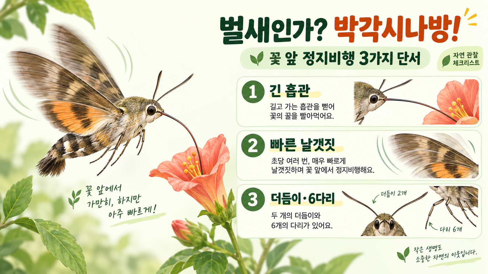 벌새와 혼동하는 박각시나방: 한국에서 만나는 종류와 구별법 정보 카드
