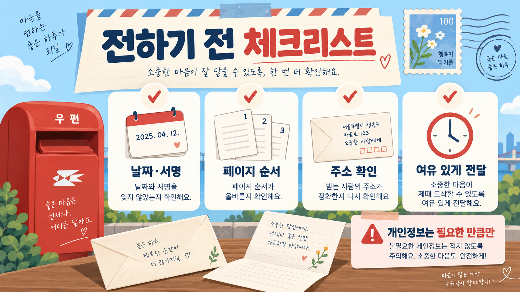 소중한 사람에게 손편지 잘 쓰는 법: 진심을 전하는 7단계 확인 정보 카드
