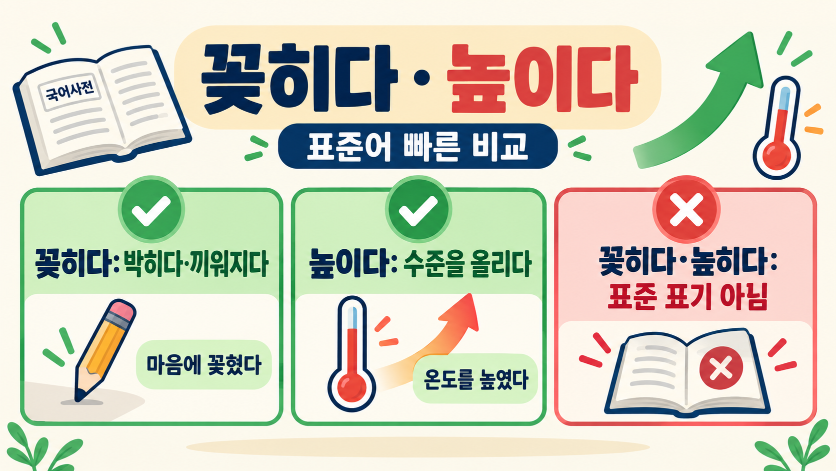 꽃히다·꽂히다, 높히다·높이다: 자주 헷갈리는 맞춤법 정리 관련 정보 카드