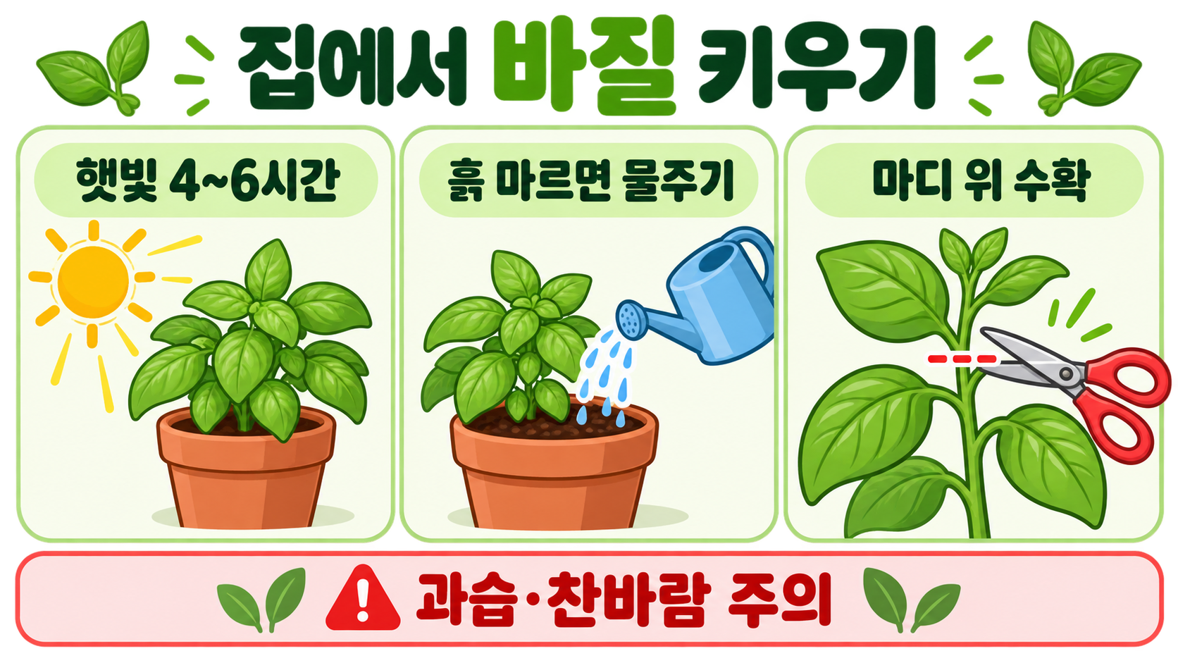 집에서 바질 키우기: 햇빛·물주기·수확까지 초보자 가이드 대표 이미지