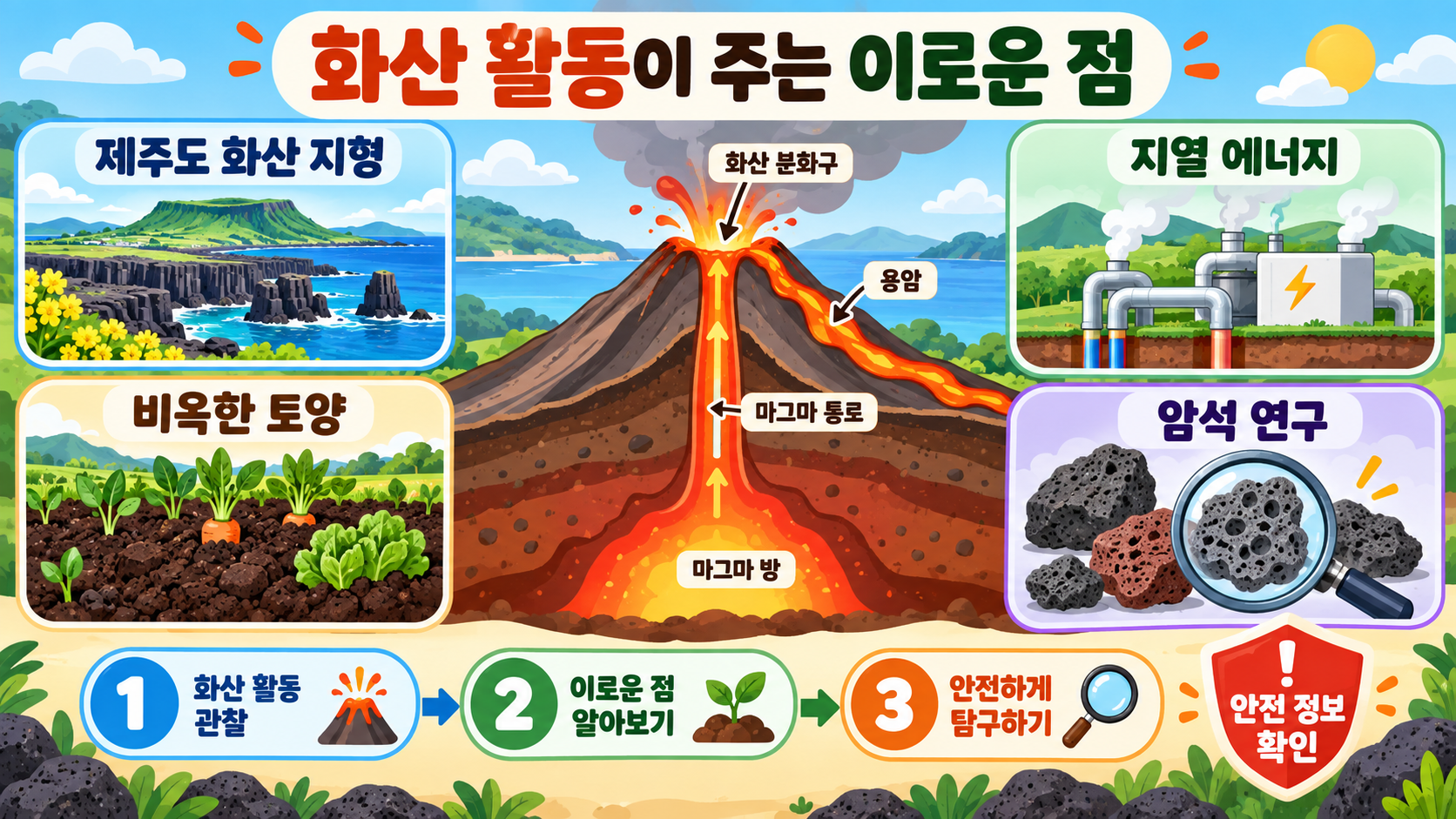 화산 활동이 주는 이로운 점: 초등 과학 핵심 정리 정보 카드