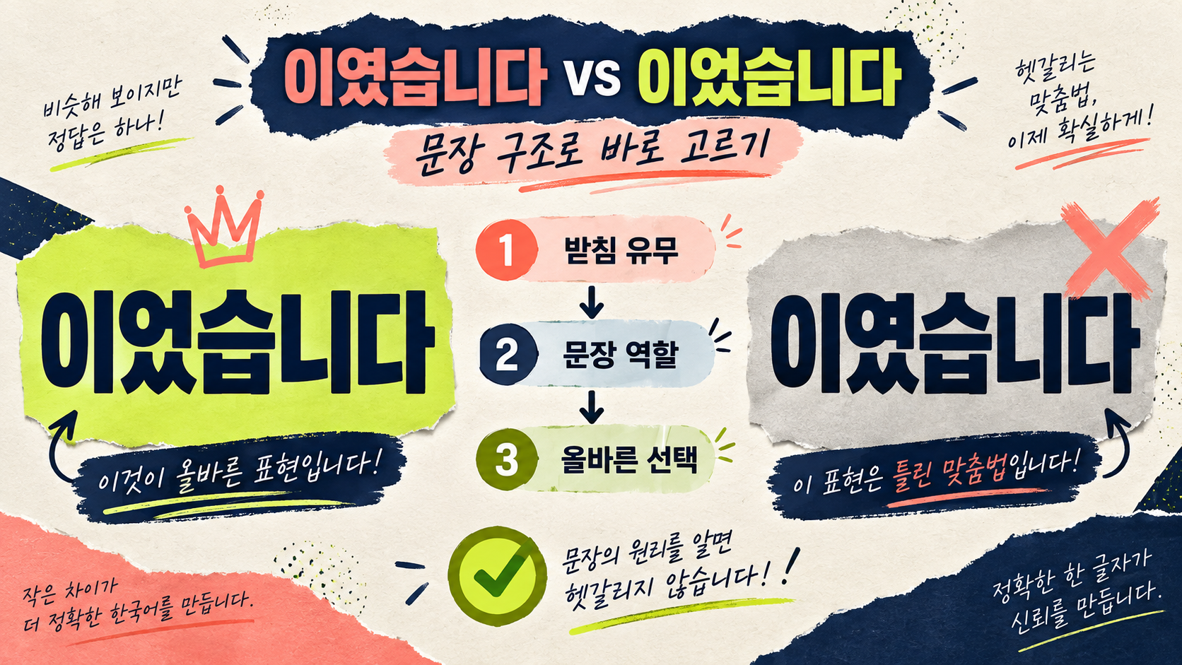 이였습니다와 이었습니다의 차이 올바른 맞춤법 표기 정보 카드