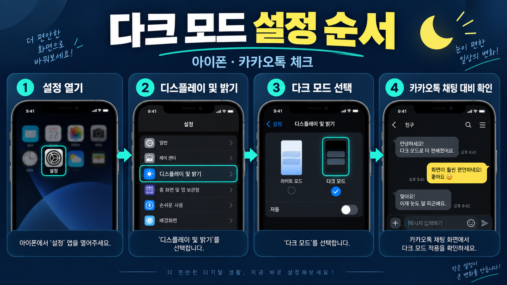 아이폰 카카오톡 다크 모드 설정과 테마 파일 주의사항 관련 정보 카드