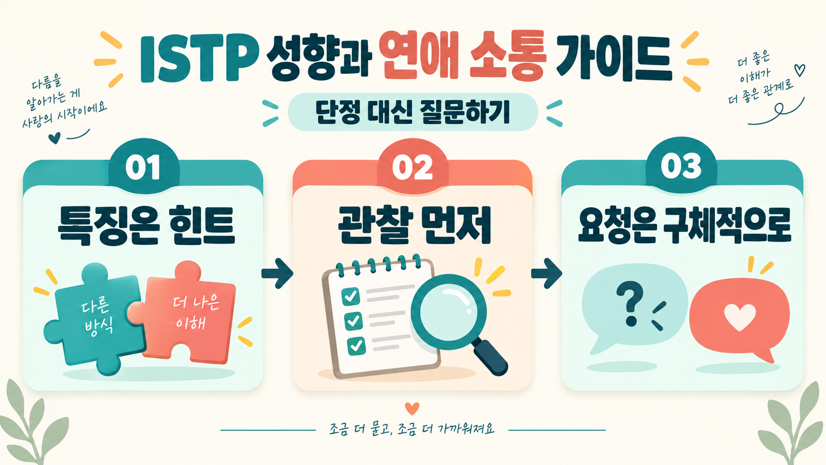 ISTP 성향과 연애 소통 가이드: 특징을 편견 없이 이해하는 법 정보 카드