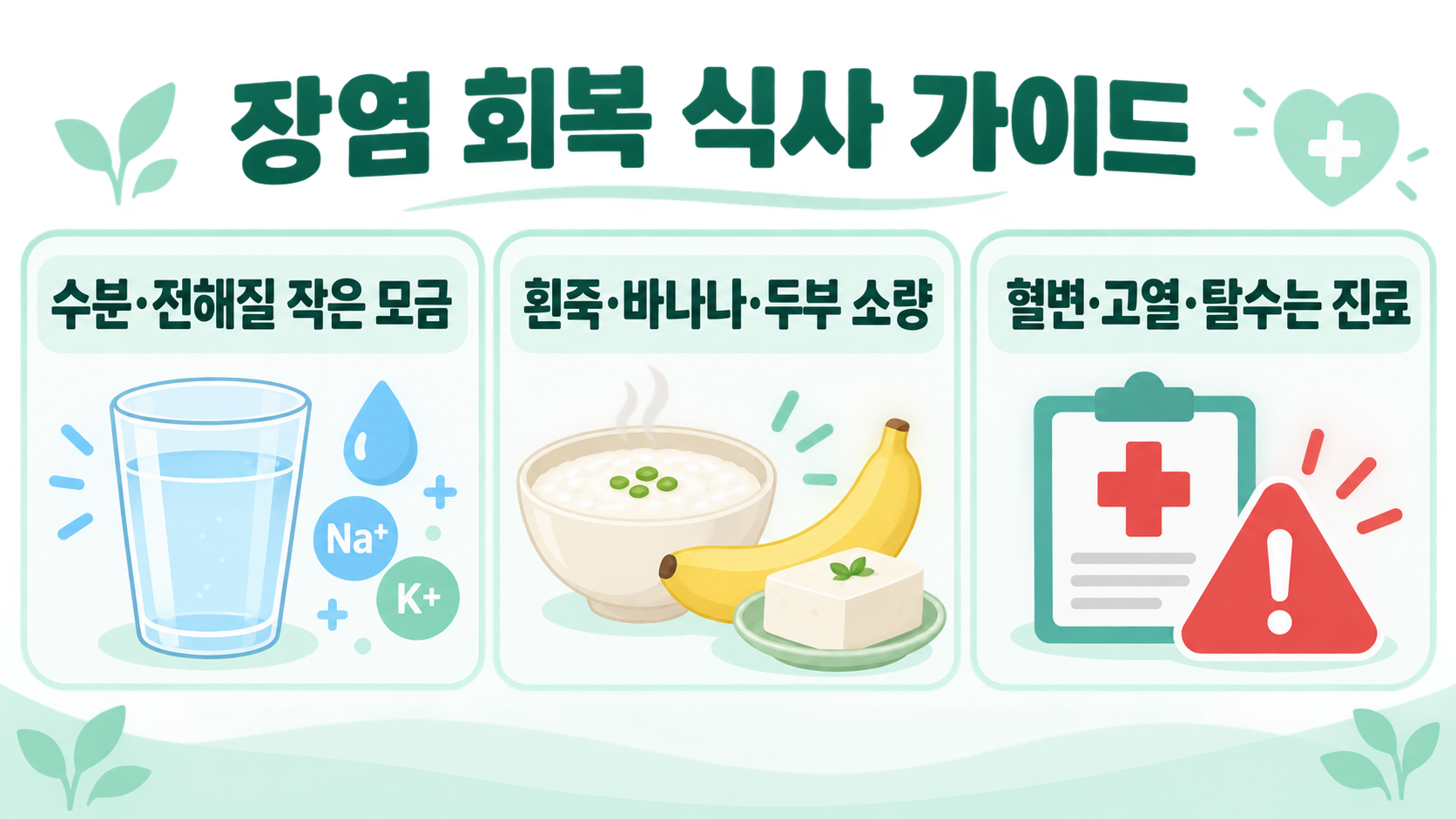 장염에 좋은 음식과 회복을 돕는 생활 관리법 정보 카드