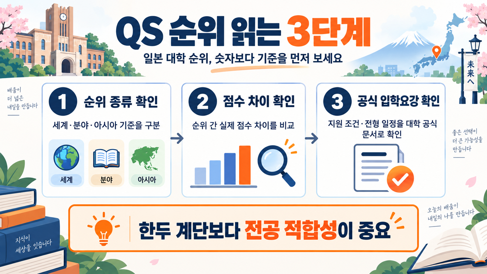 2027 QS 기준 일본 대학 순위와 서열, 확인하는 법 관련 정보 카드