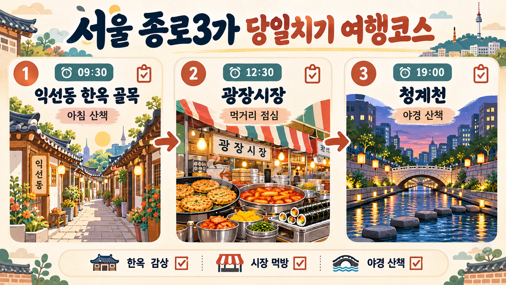 서울 종로3가 당일치기 여행코스: 골목·시장·야경까지 대표 이미지