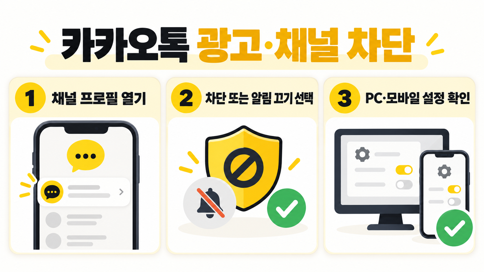 카카오톡 광고 및 채널 차단 방법: PC·모바일 설정 가이드 정보 카드