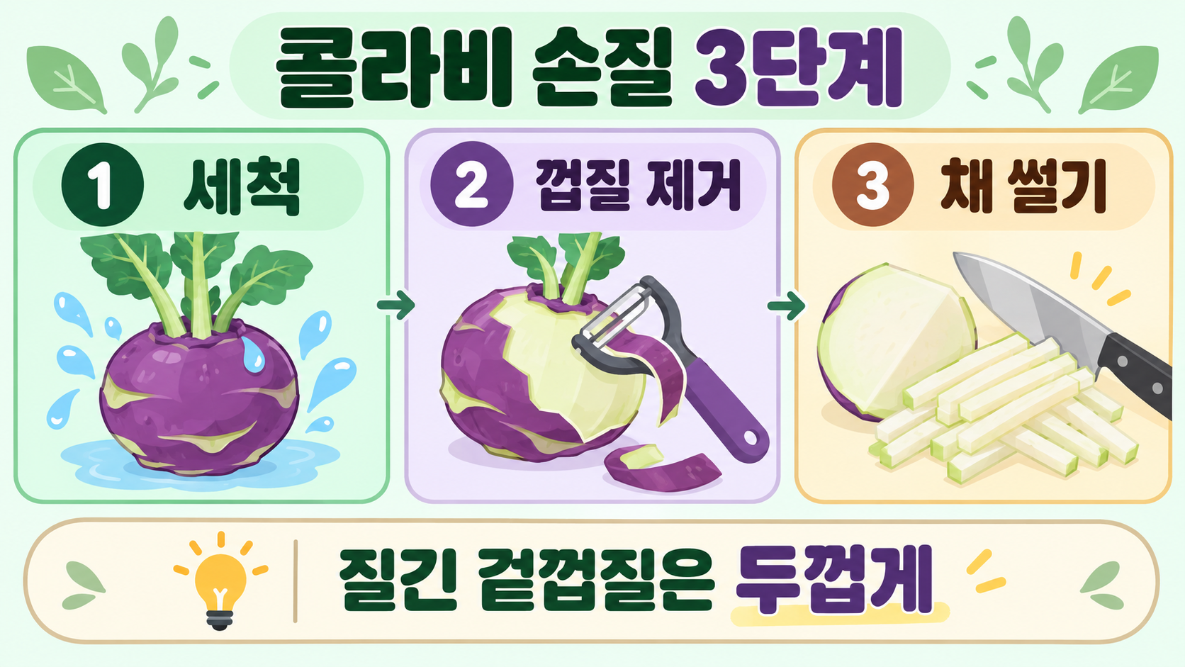 콜라비 효능과 부작용, 먹는 법: 생채·깍두기 레시피 관련 정보 카드