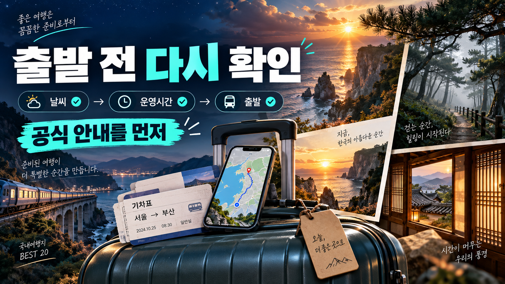 국내 여행 전 운영시간과 이동, 날씨를 확인하는 정보카드