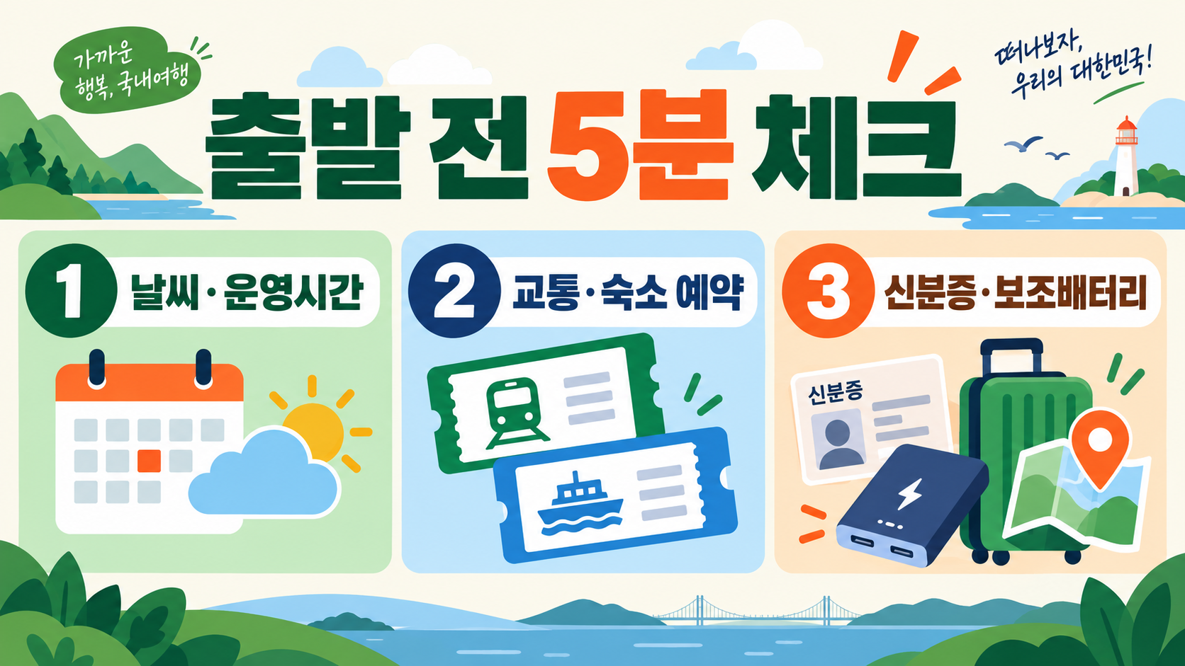 국내 여행지 추천 10곳: 계절별 동선과 준비 체크리스트 확인 정보 카드