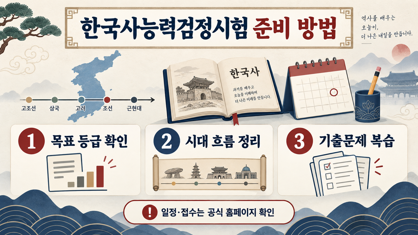 한국사능력검정시험 준비 방법: 등급 선택부터 기출문제 활용까지 정보 카드