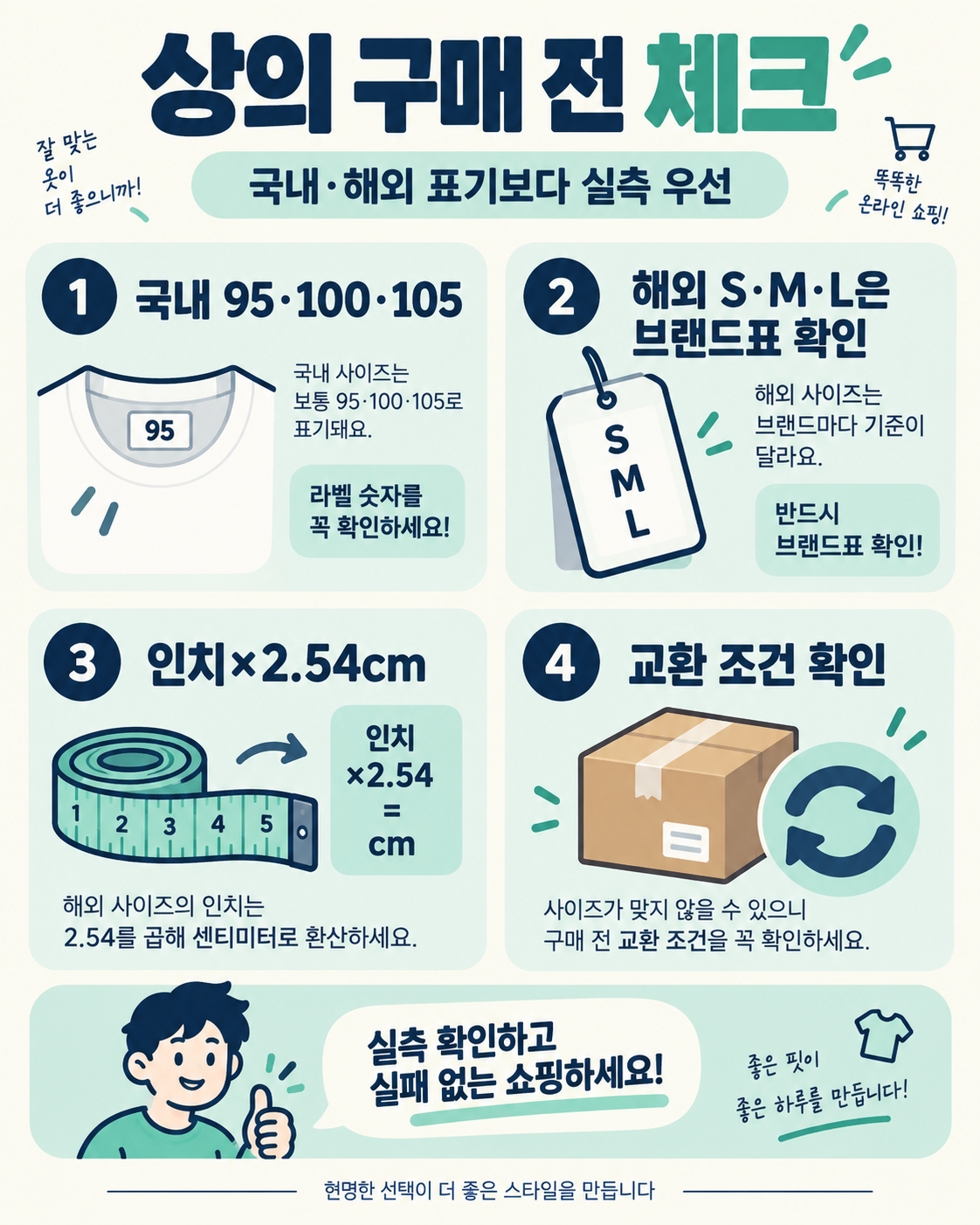 남성 상의 사이즈표: 실측부터 해외 사이즈까지 고르는 법 확인 정보 카드