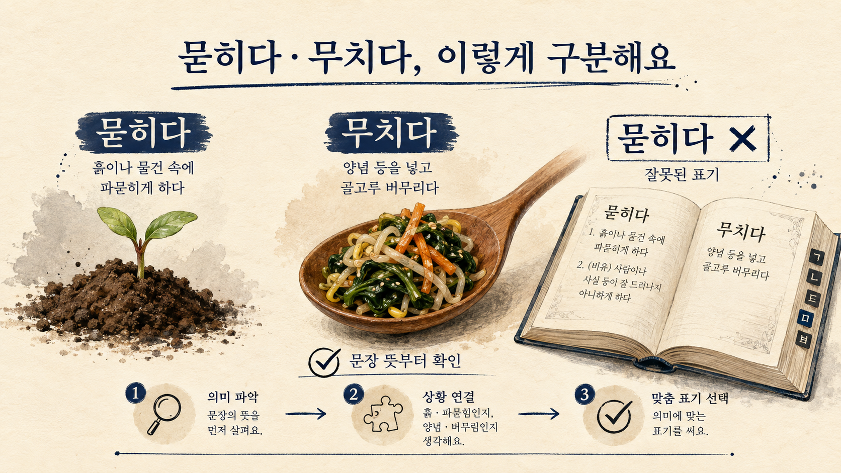 묻히다·무치다·뭍히다 구분 정보카드
