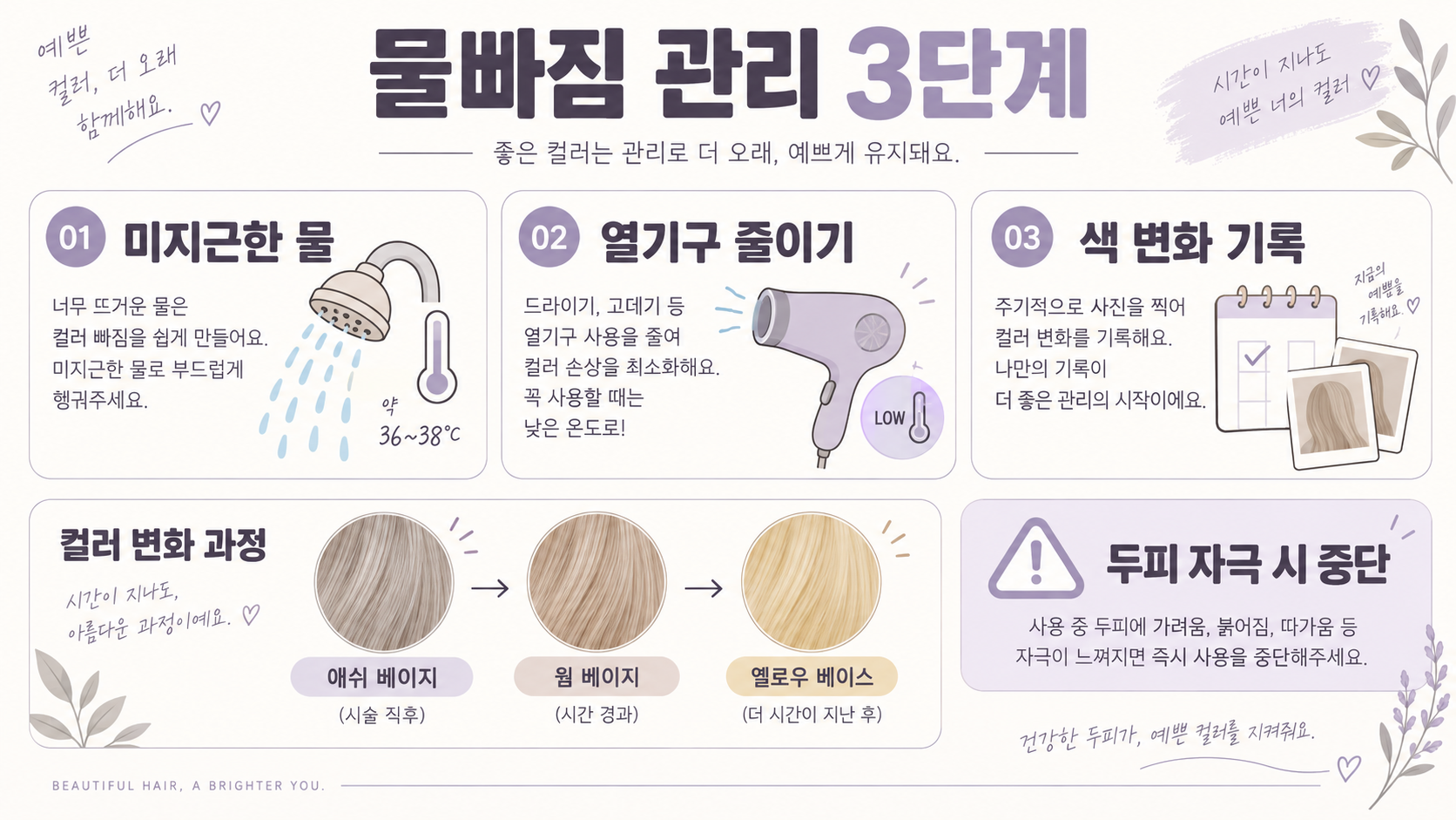 코토리베이지 탈색 횟수와 물빠짐 관리 가이드 확인 정보 카드