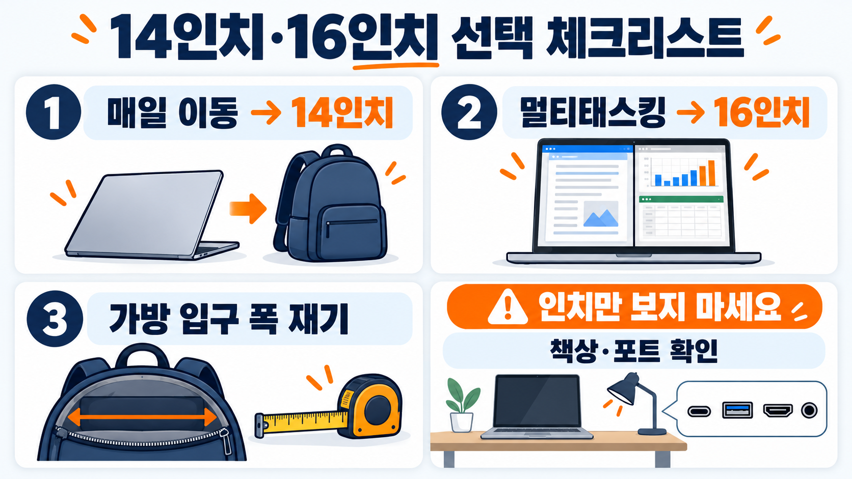 14인치와 16인치 노트북 크기 비교: 휴대성과 작업공간 고르는 법 확인 정보 카드