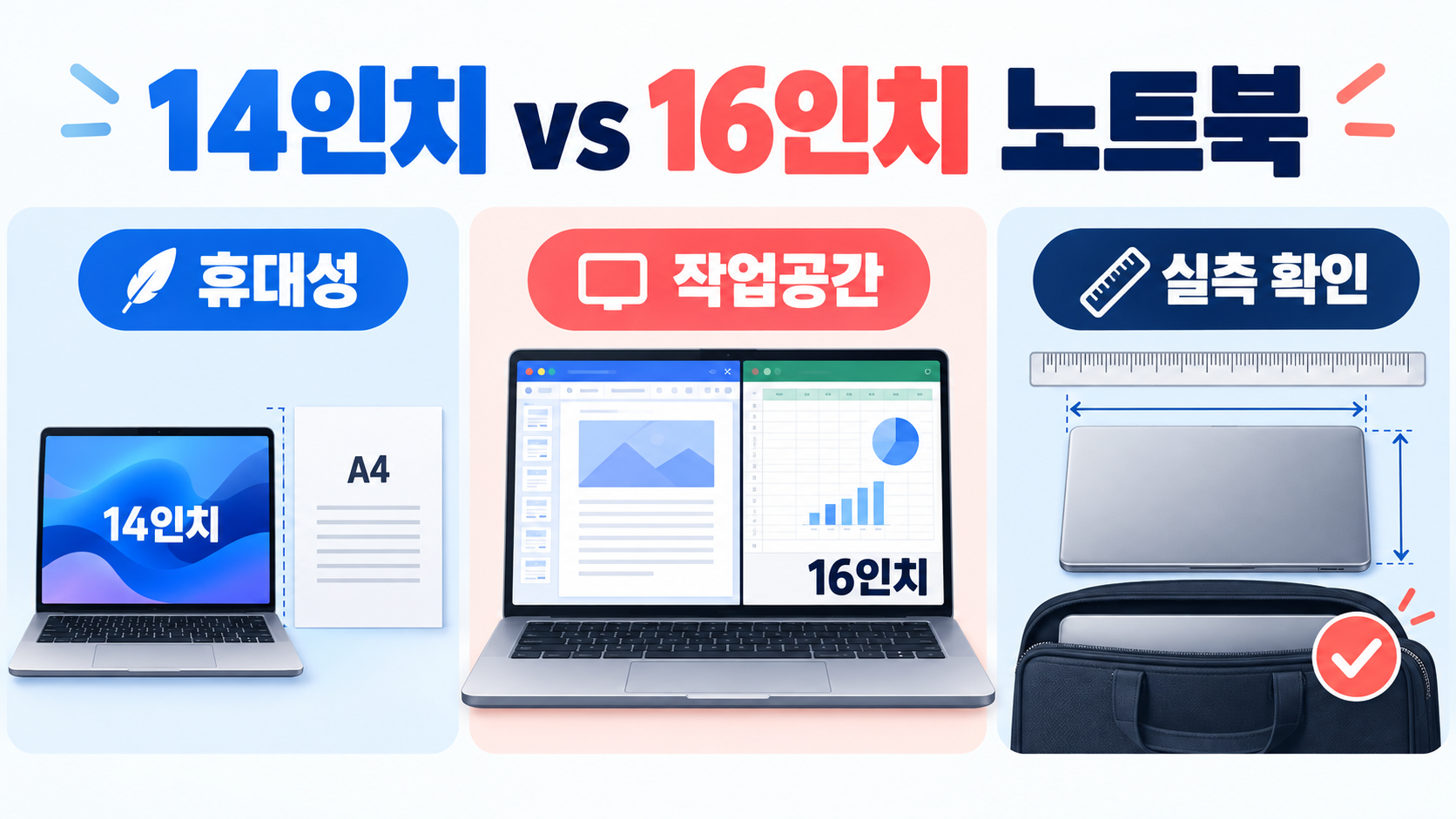 14인치와 16인치 노트북 크기 비교: 휴대성과 작업공간 고르는 법 정보 카드
