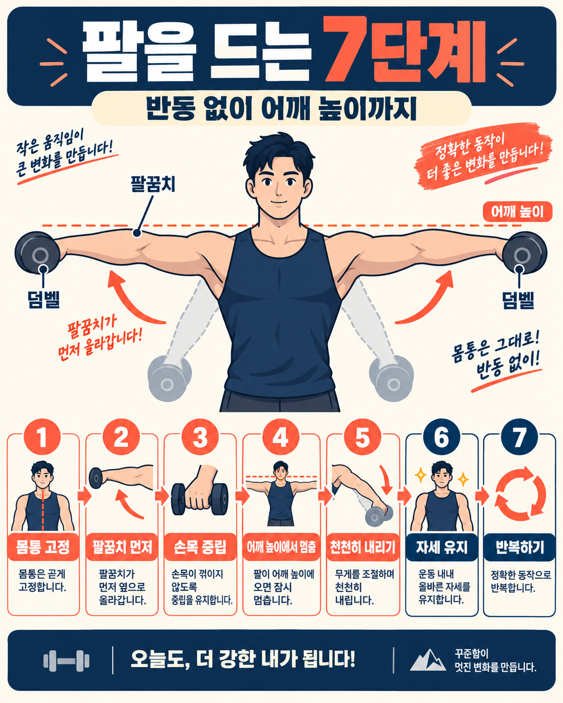 사이드 레터럴 레이즈 자세: 어깨 자극을 위한 7단계 체크리스트 관련 정보 카드