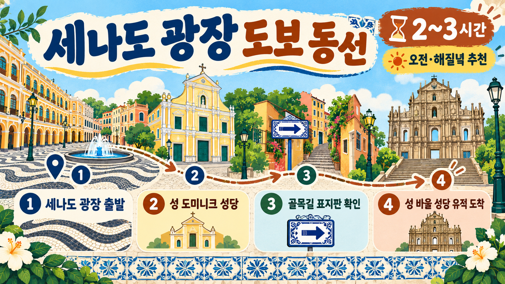 마카오 여행: 세나도 광장부터 성 바울 성당 유적까지 걷기 관련 정보 카드