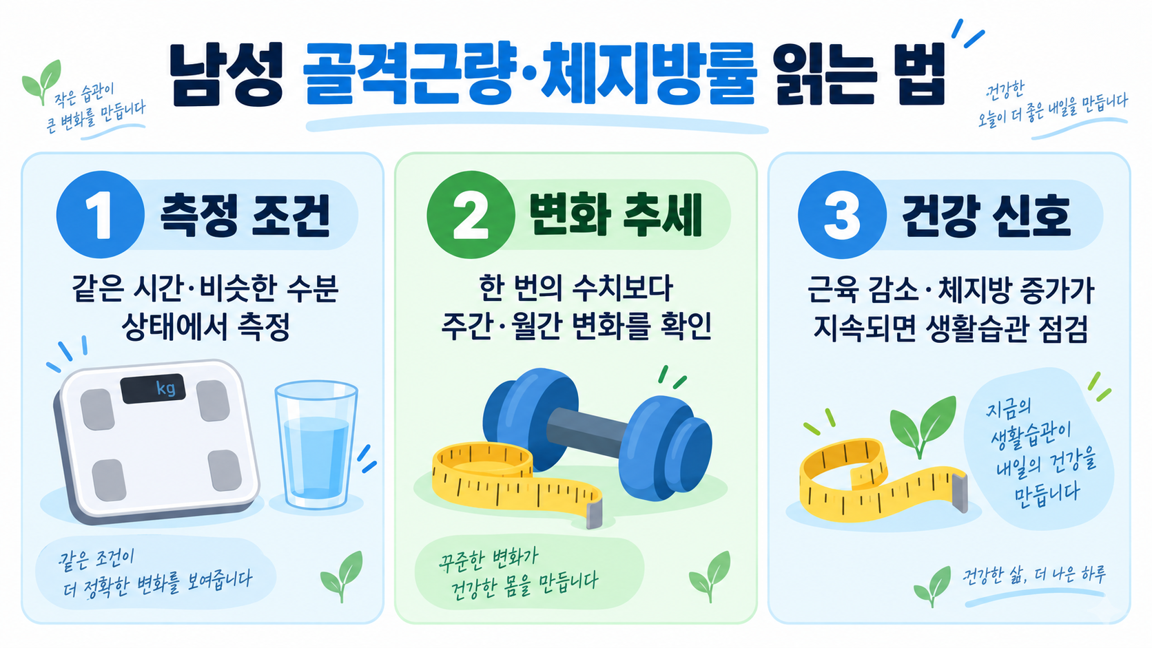 남성 골격근량과 체지방률: 수치 읽는 법과 건강한 관리 기준 정보 카드