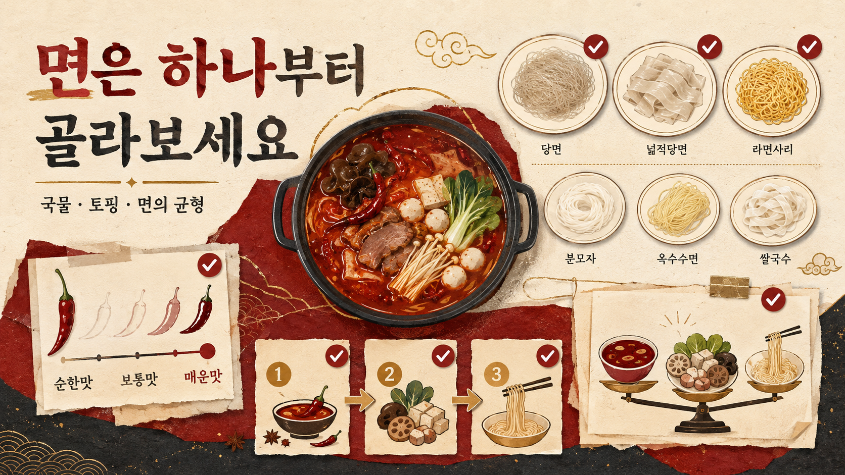마라탕 면과 토핑 균형 정보카드