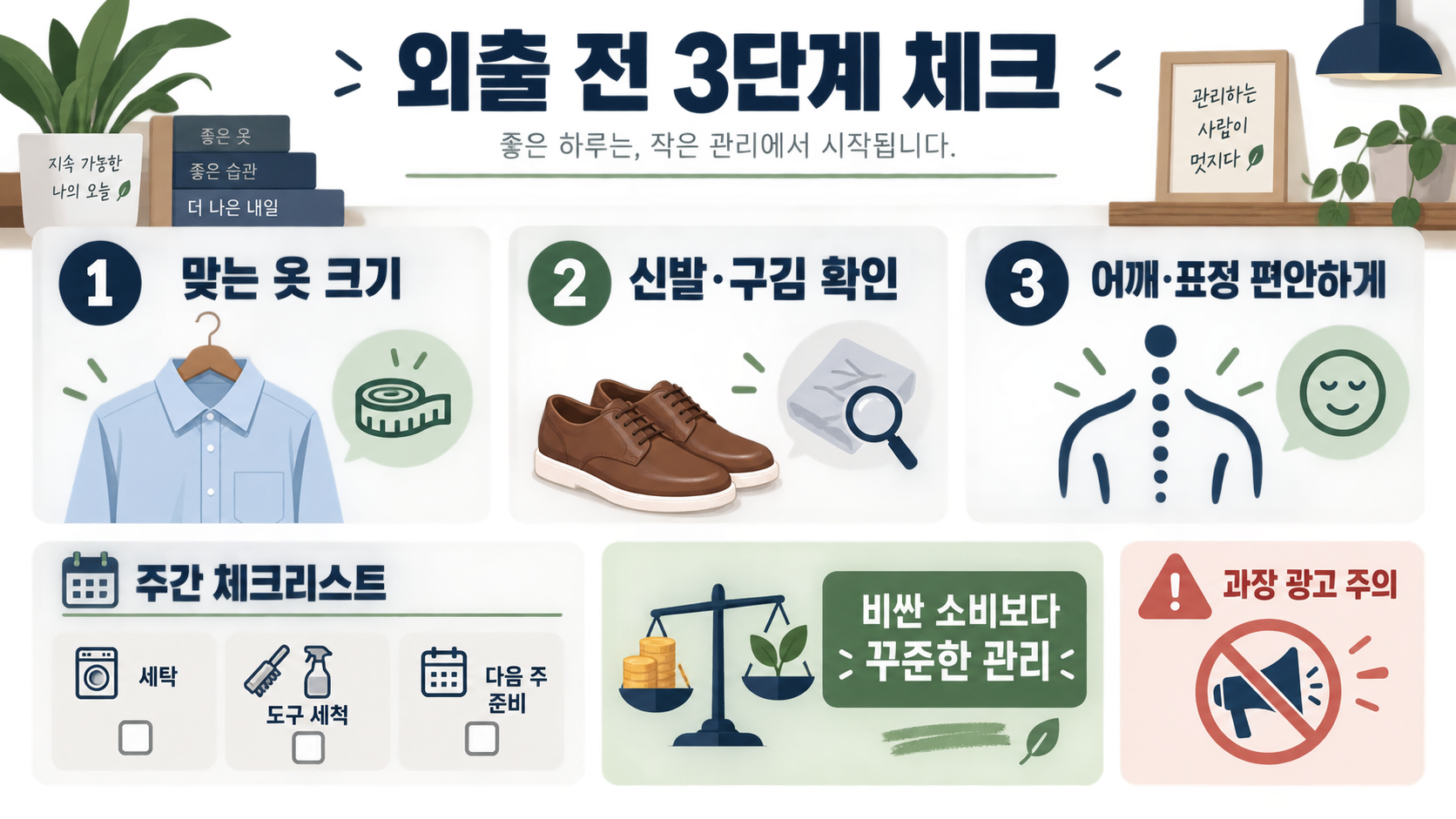 남자 인상 관리법: 깔끔한 첫인상을 위한 6가지 점검표 확인 정보 카드