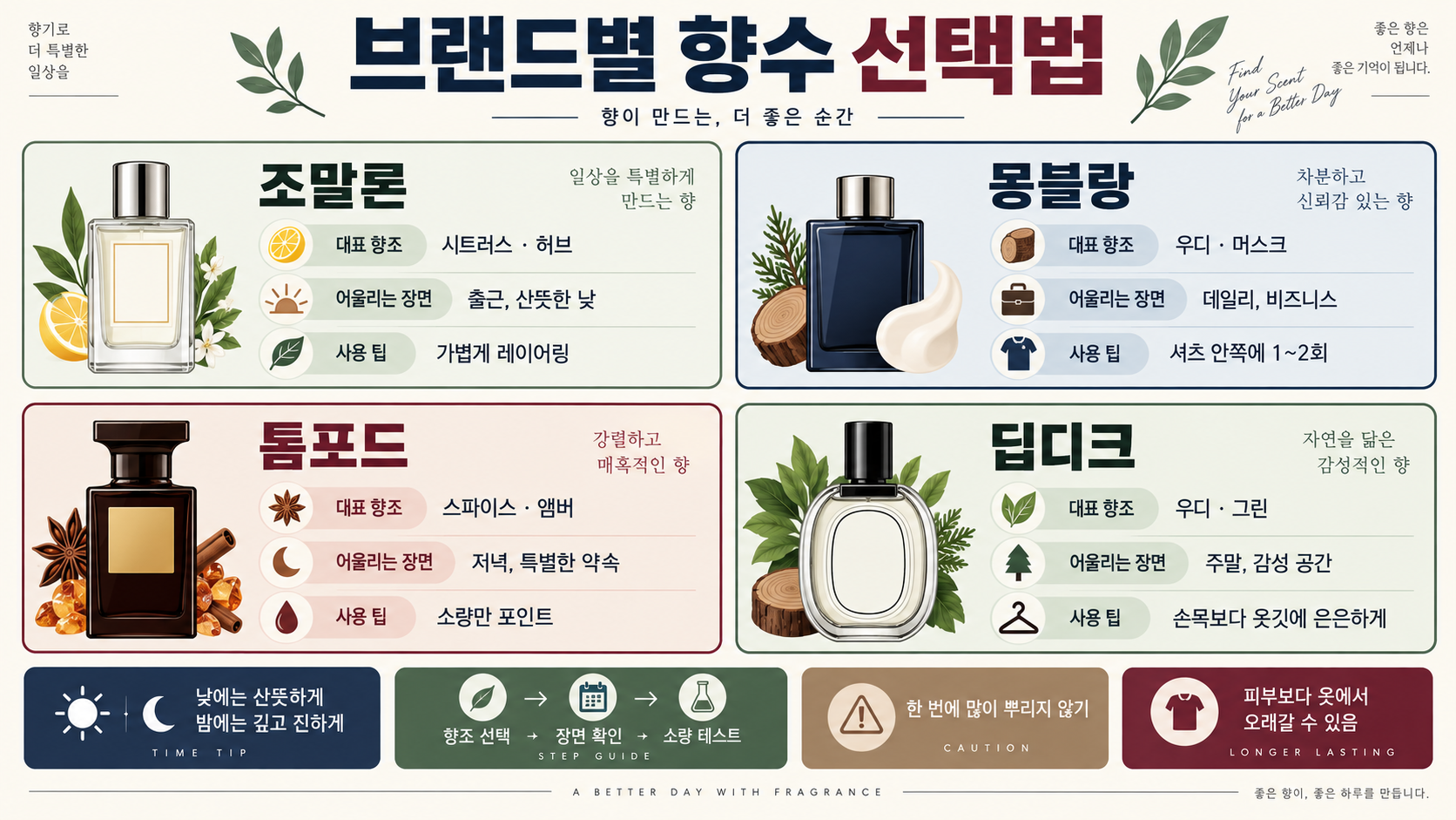 남자 향수 추천: 조말론·몽블랑·톰포드·딥디크 비교 가이드 관련 정보 카드