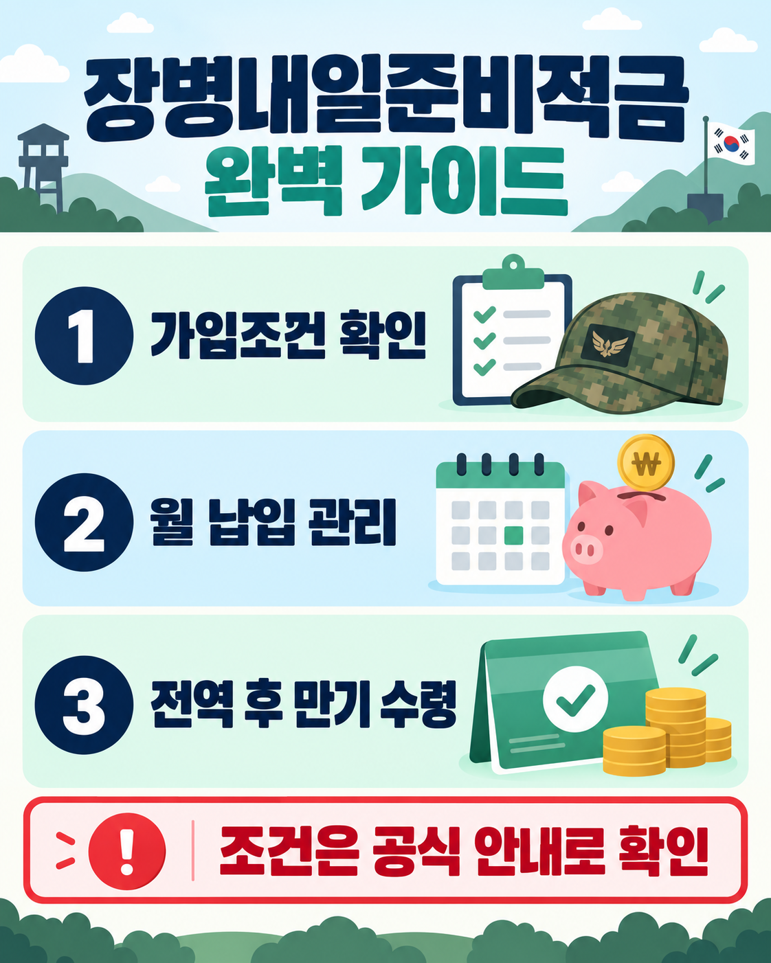 장병내일준비적금 가입·납입·만기 수령 가이드 정보 카드