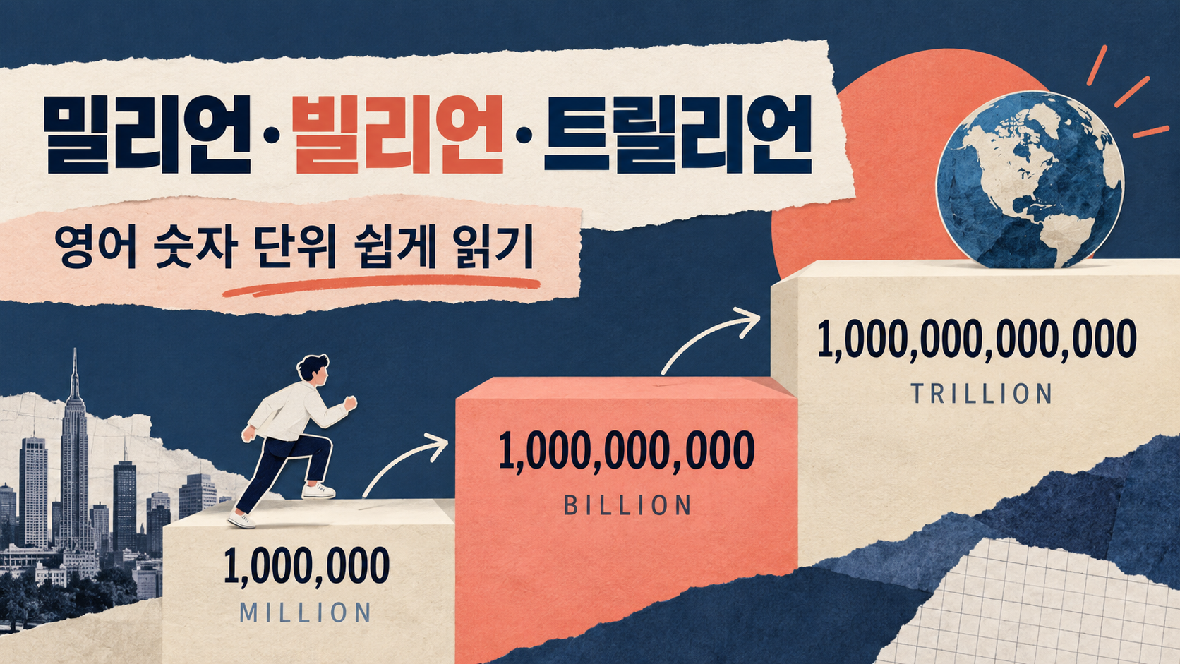 밀리언·빌리언·트릴리언 영어 숫자 단위를 비교한 정보 카드
