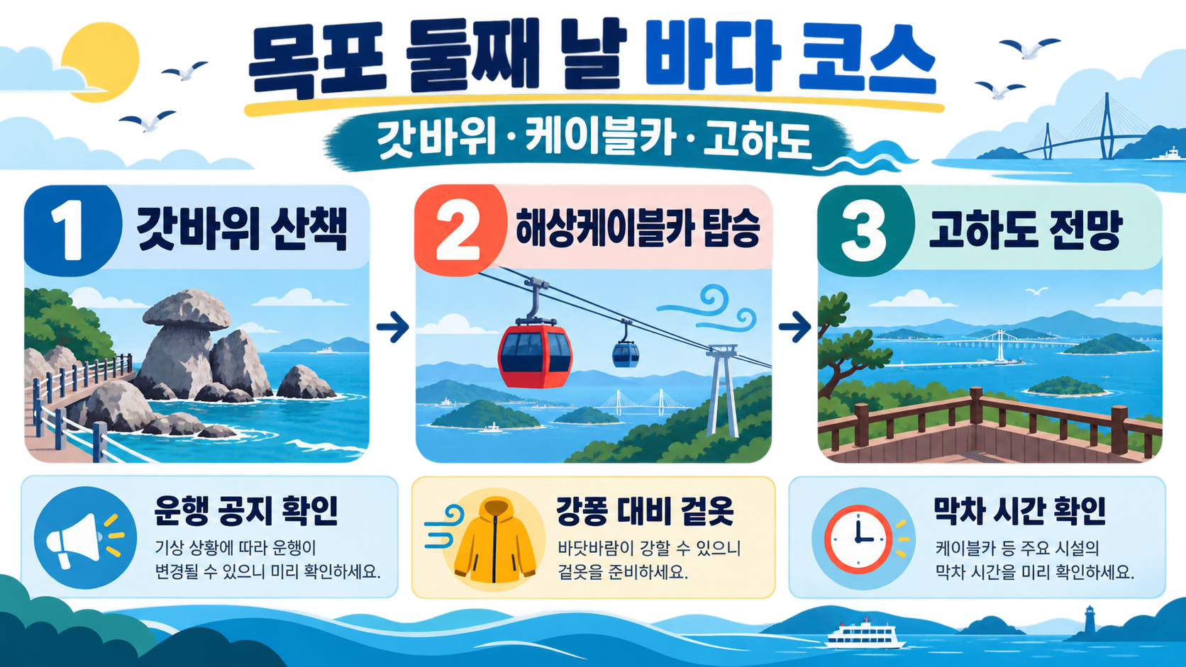 목포 1박 2일 여행 코스: 동선·명소·준비물 총정리 확인 정보 카드