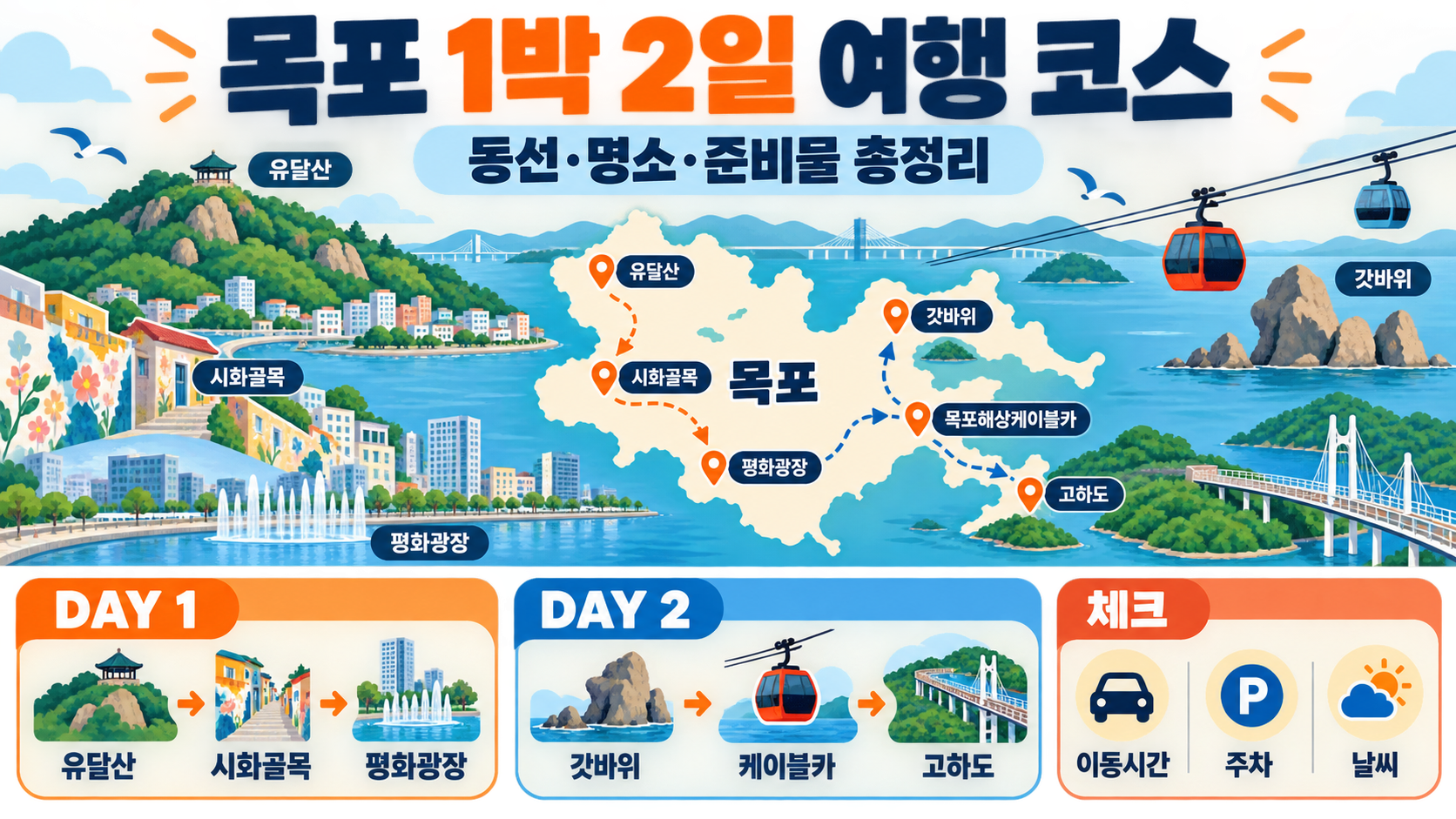 목포 1박 2일 여행 코스: 동선·명소·준비물 총정리 정보 카드