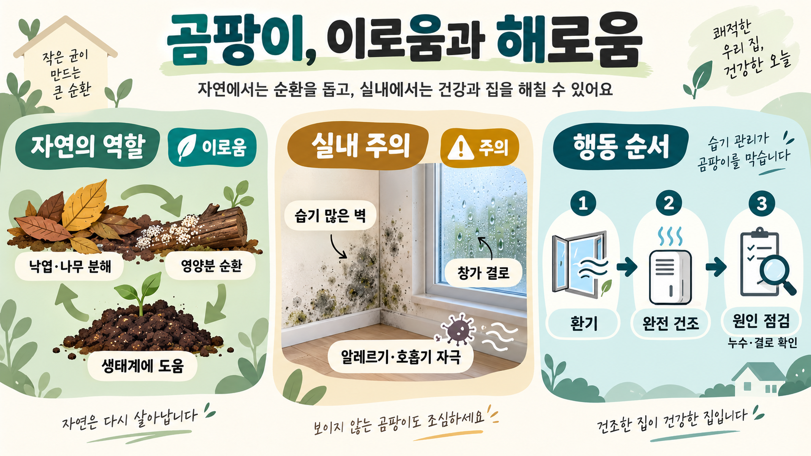 곰팡이의 이로운 점과 해로운 영향: 생활 속 체크 가이드 정보 카드
