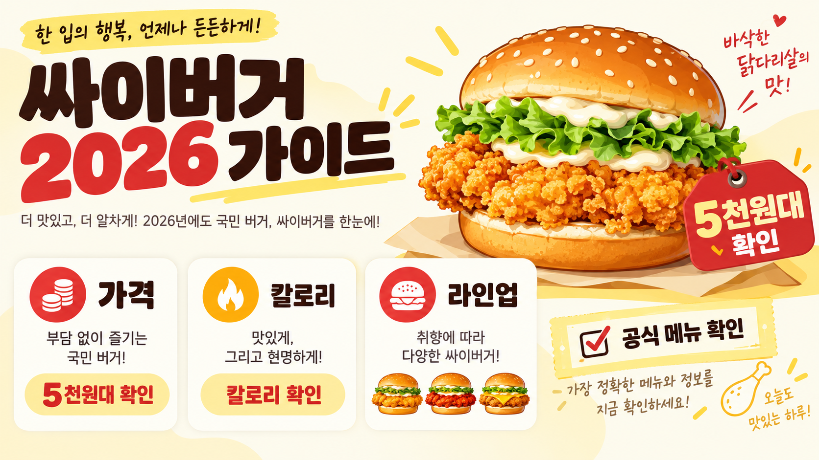 맘스터치 싸이버거 2026 가격·칼로리·라인업 총정리 정보 카드
