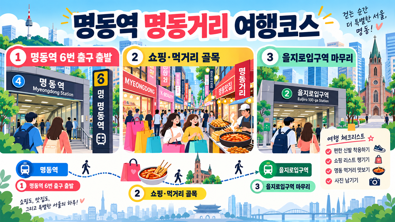 명동역 명동거리 여행코스: 놀거리·맛집·주차 한눈에 정보 카드