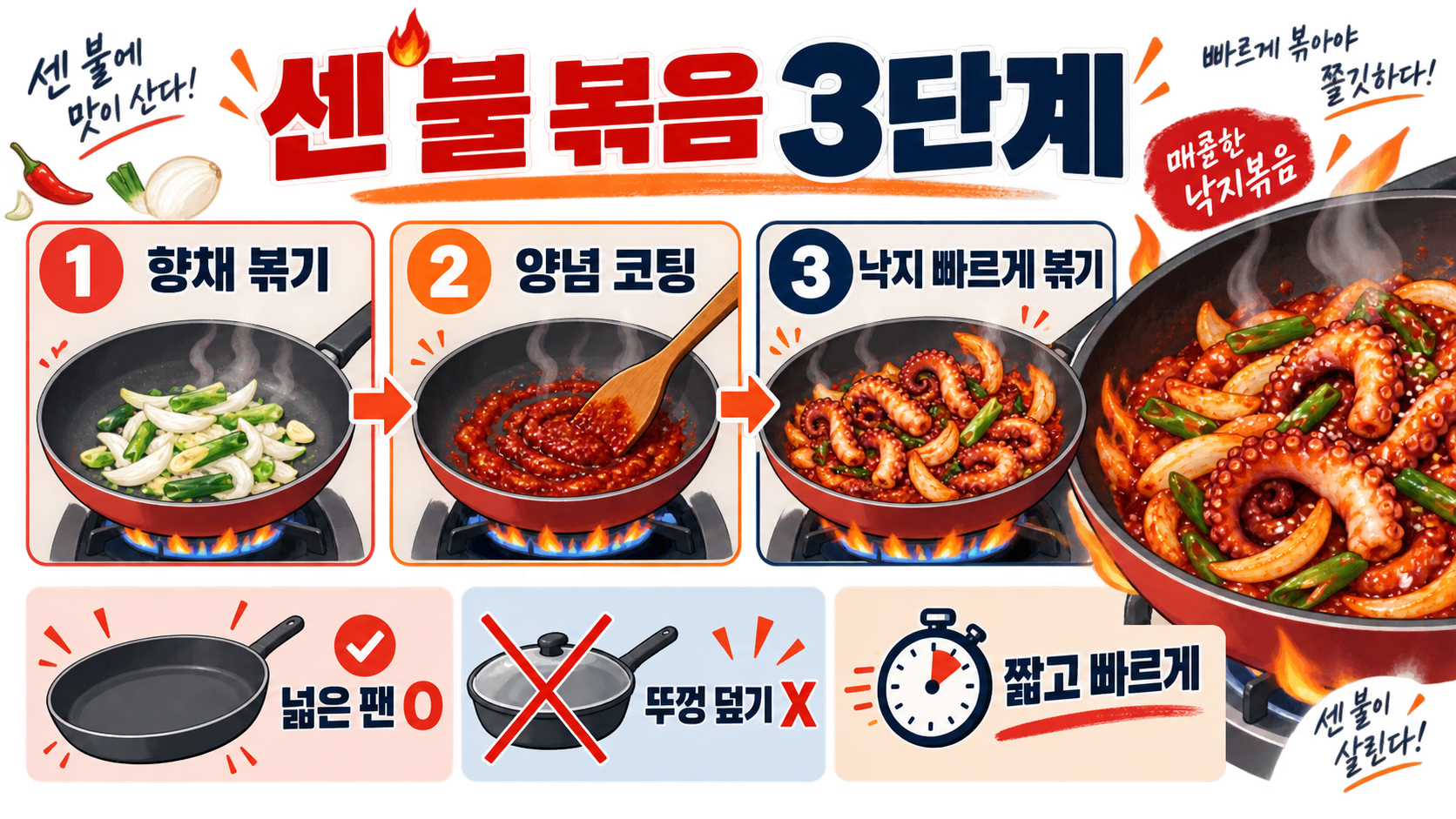 물 생기지 않는 냉동 낙지볶음 만들기: 매콤달콤 양념과 센 불 볶음 핵심 확인 정보 카드