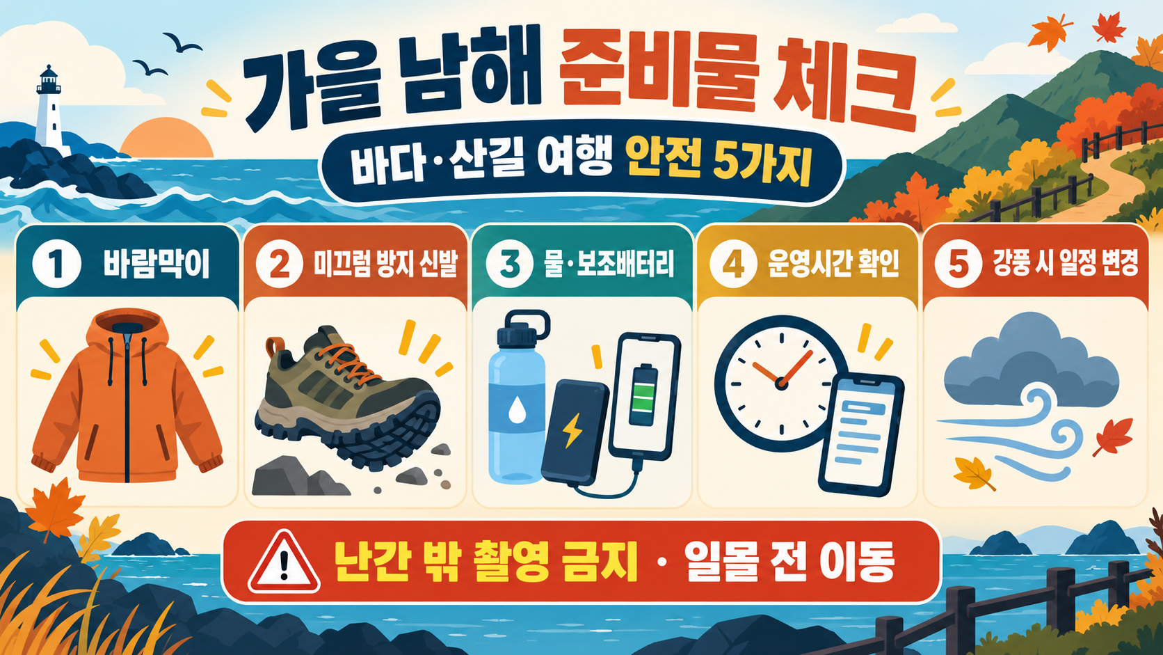 가을 남해 여행 가볼만한 곳 BEST 7: 동선·준비물 가이드 확인 정보 카드