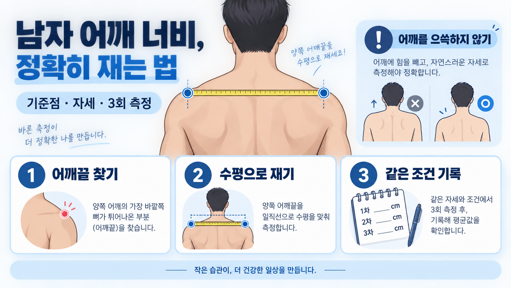 남자 어깨 평균 너비와 정확하게 재는 법 정보 카드